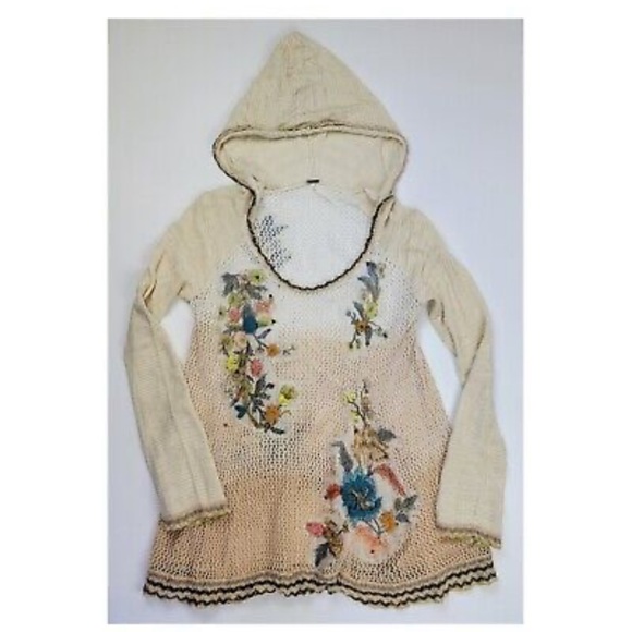 FREE PEOPLE Menagerie Embroidered Crochet Hooded Sweater Tunic sz XS - Picture 8 of 8